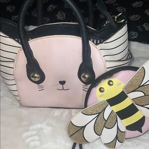 Betsy Johnson, Bunny Handbag with Bee Coin Purse, sold as a set.